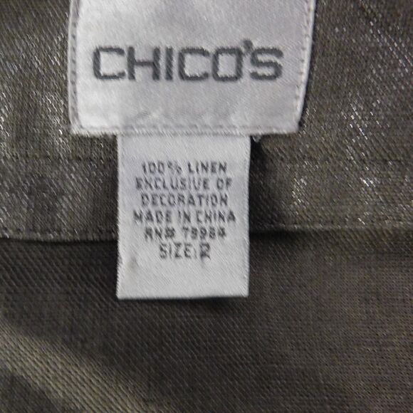 CHICOS jacket blazer 100% linen embellished metallic open front Taupe Silver 2 - Picture 5 of 7